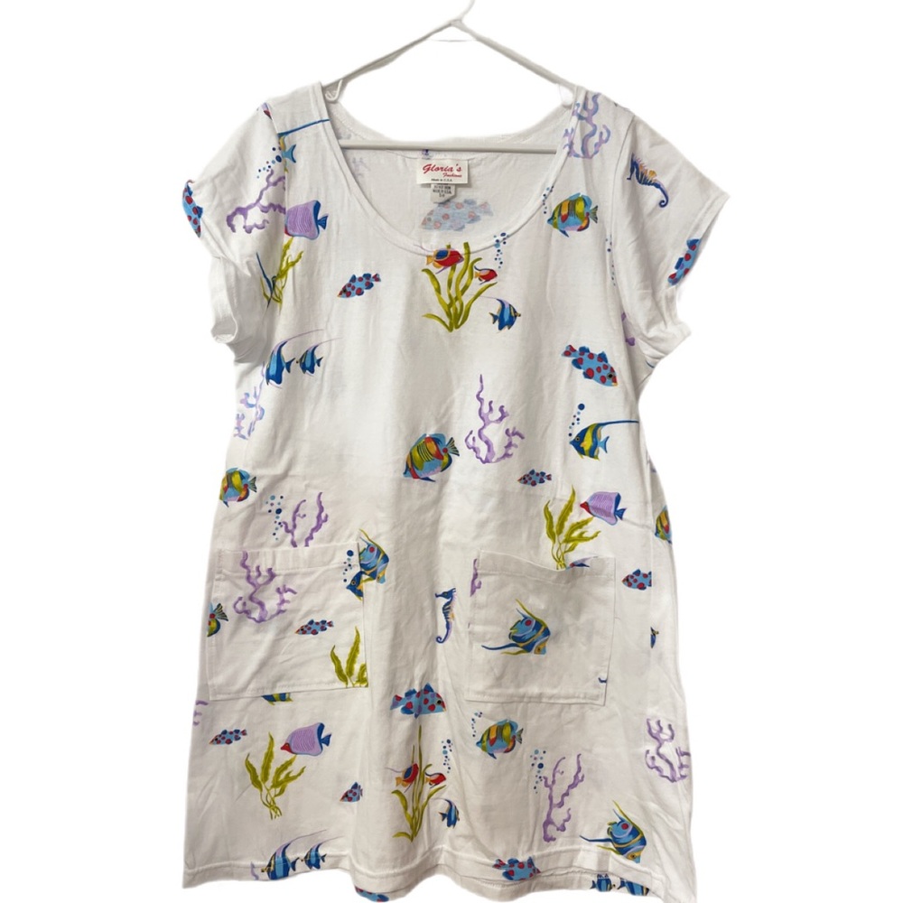 Vintage Beach coverup Dress with Colorful Fish Print Small/Medium